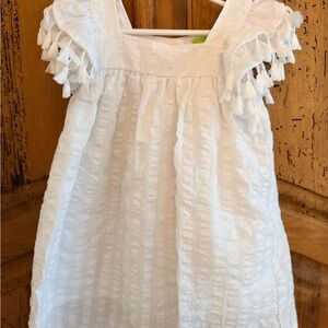 White Textured Dress with Tassel Sleeves